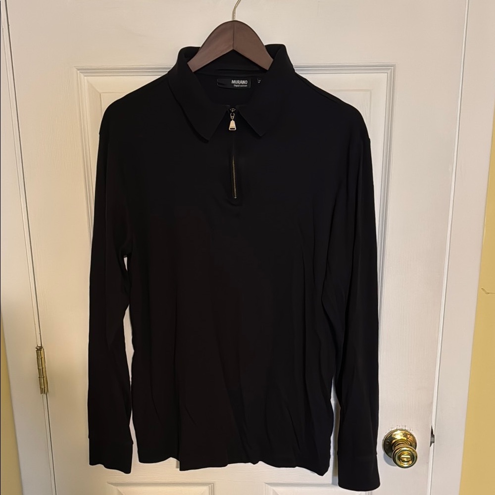 Black Lightweight Collard Sweater Shirt